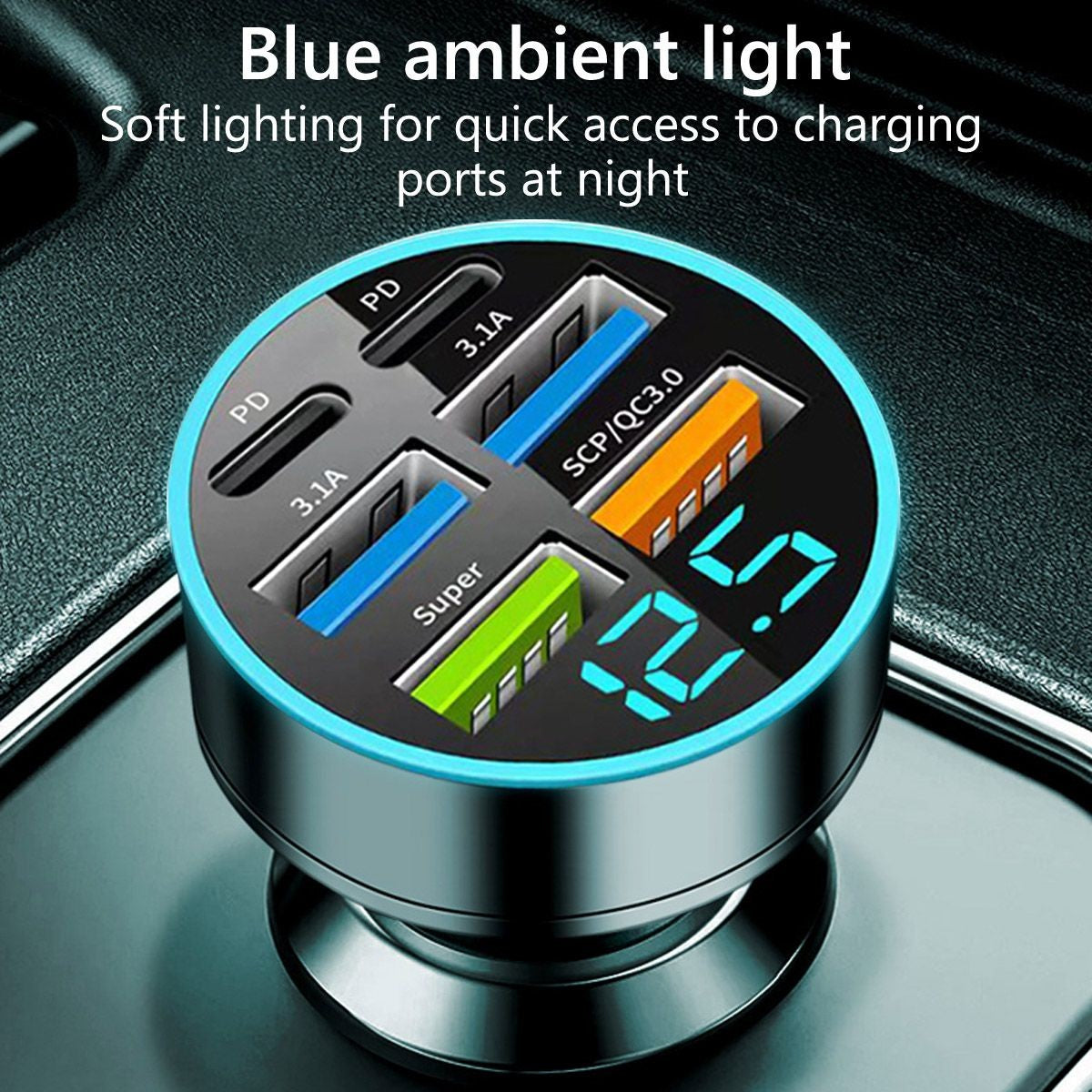 Carregador de carro USB C Tipo C 6 Portas