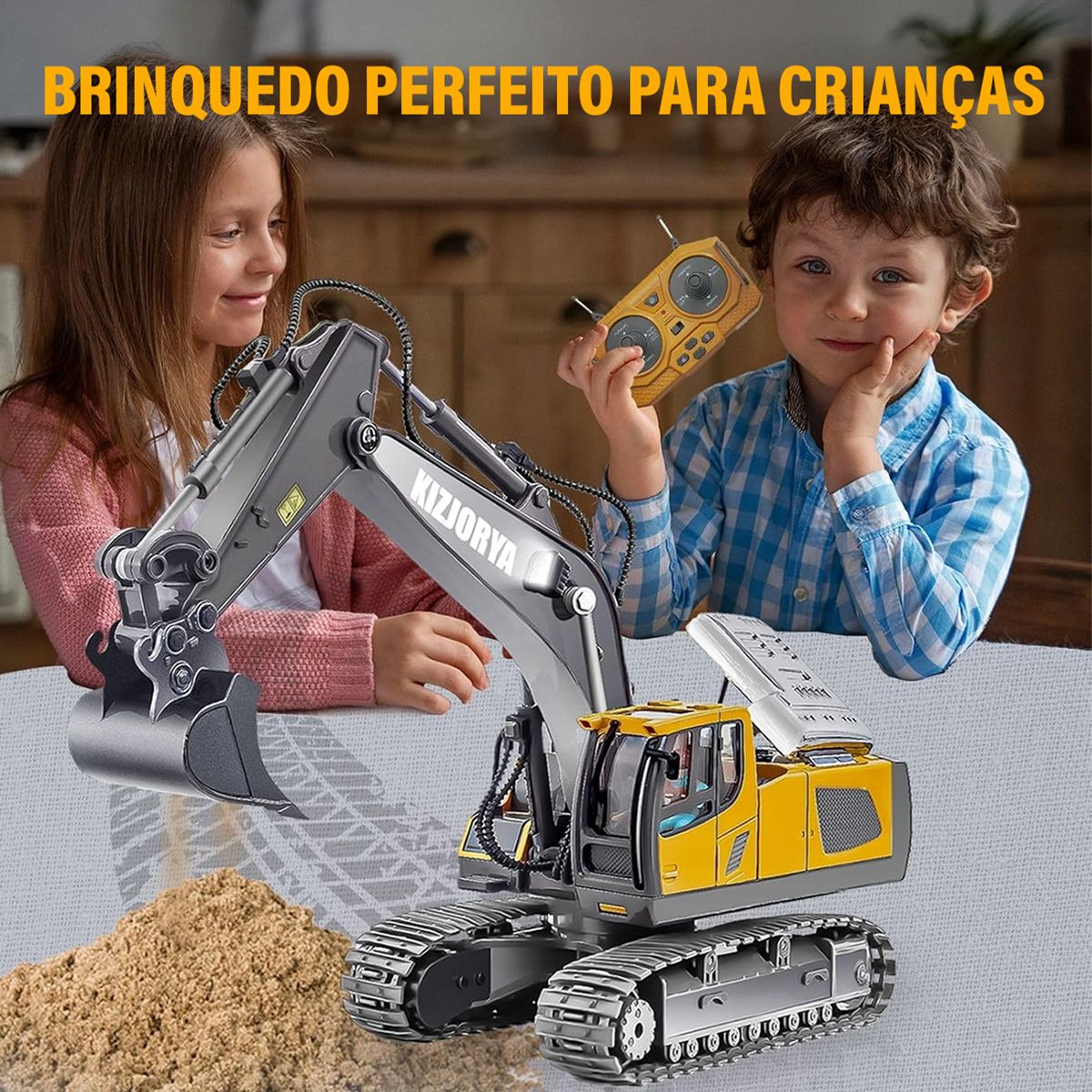 Escavadeira de Controle Remoto RC com Luzes e Sons – Veículo de Construção
