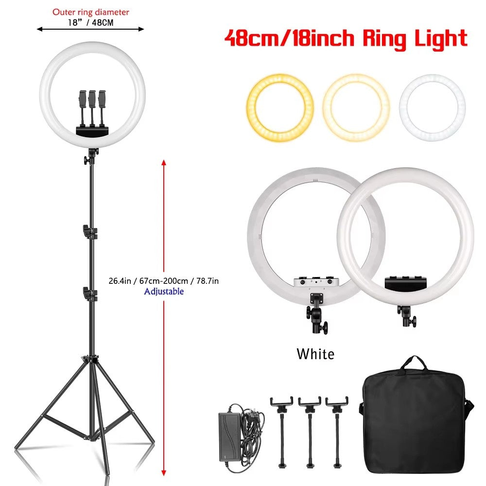 Ring Light LED 18 com Tripé Ajustável e Controle Remoto – Iluminação Profissional para Foto e Vídeo