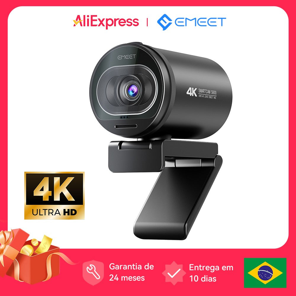 Webcam EMEET S600 4K com Autofoco – Streaming em 1080p a 60FPS
