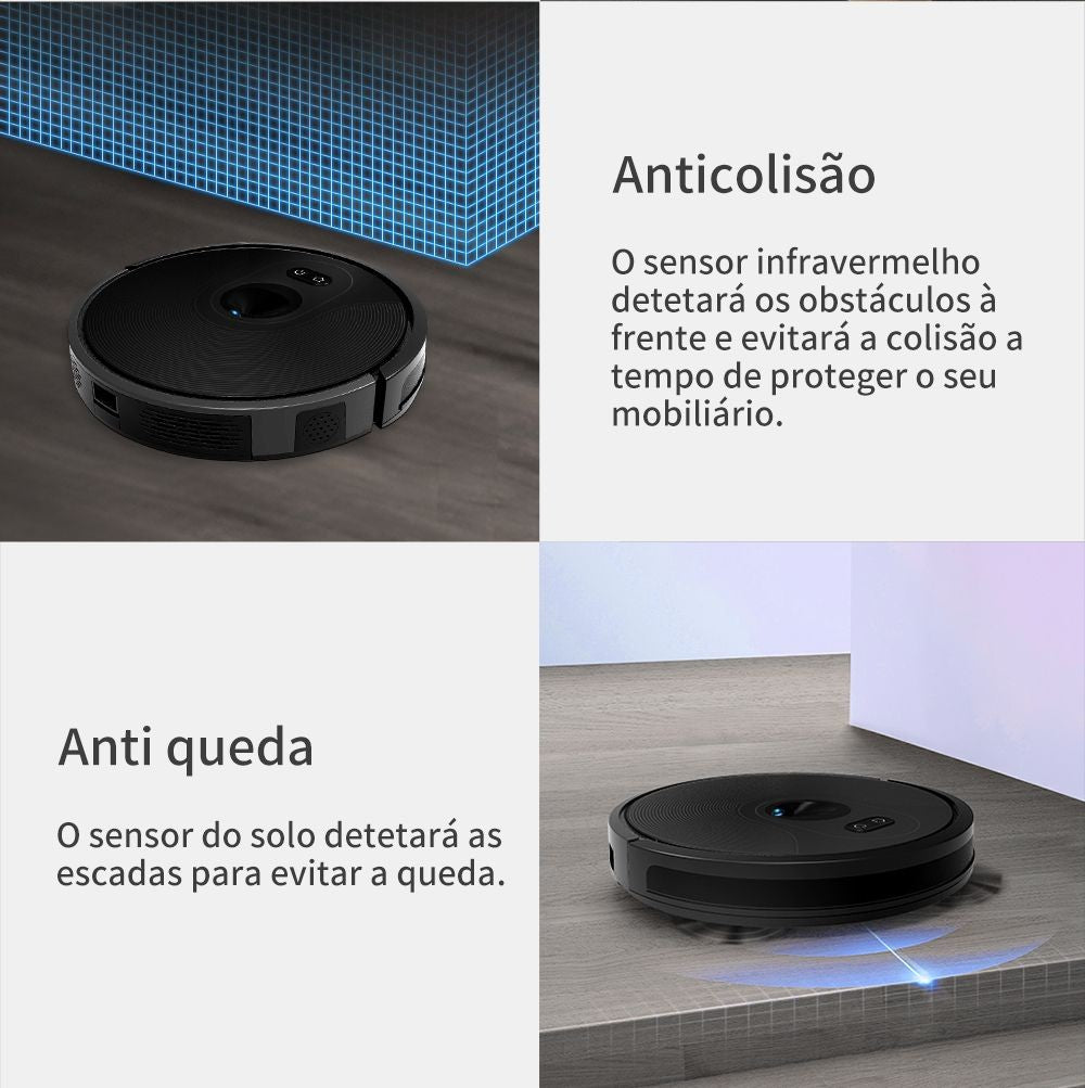 Aspirador Robô ABIR X6 – Navegação Visual, APP com Barreiras Virtuais, Sucção de 6000PA, Mop Inteligente e Lavagem de Pisos e Carpetes