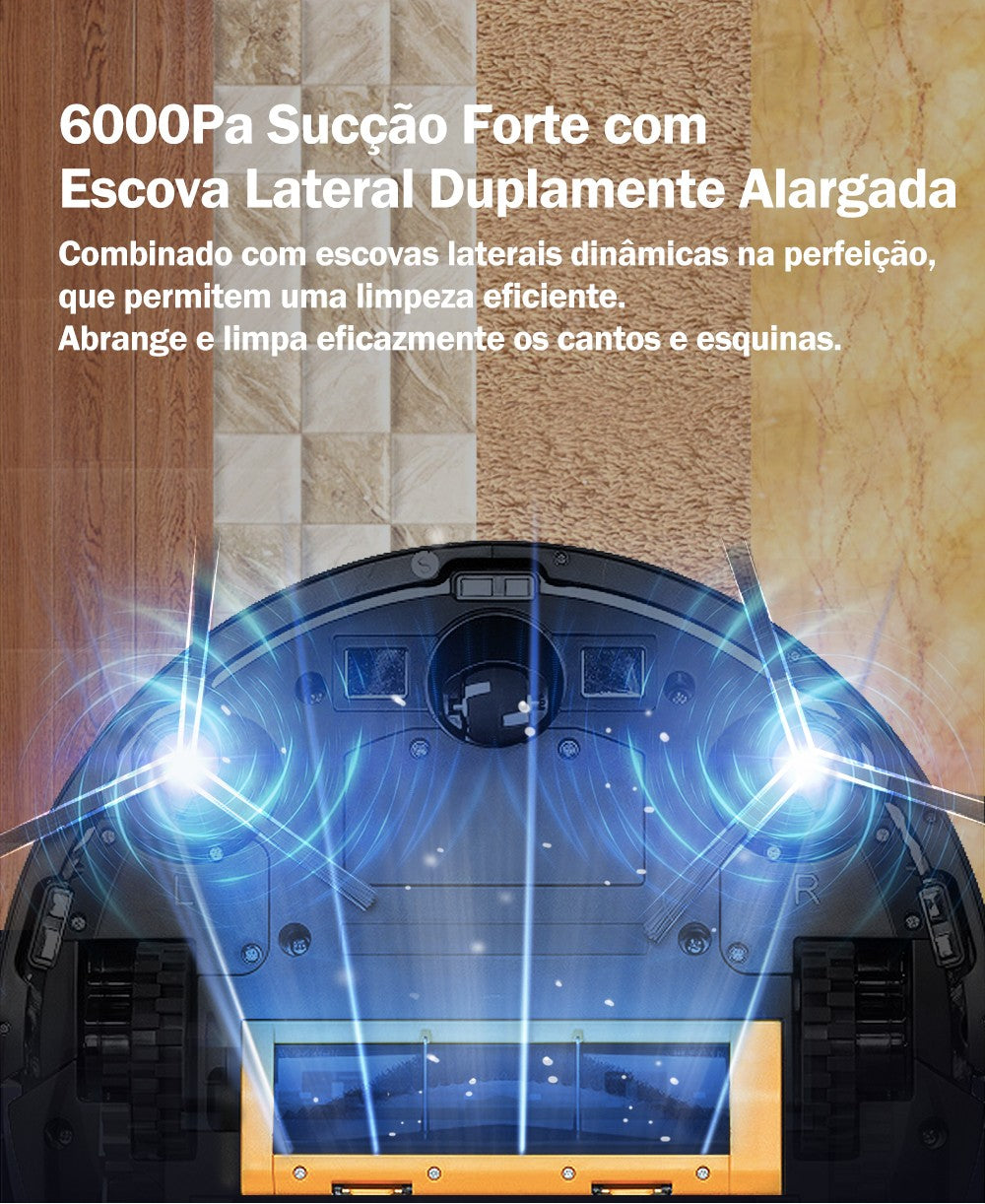 Aspirador Robô ABIR X6 – Navegação Visual, APP com Barreiras Virtuais, Sucção de 6000PA, Mop Inteligente e Lavagem de Pisos e Carpetes