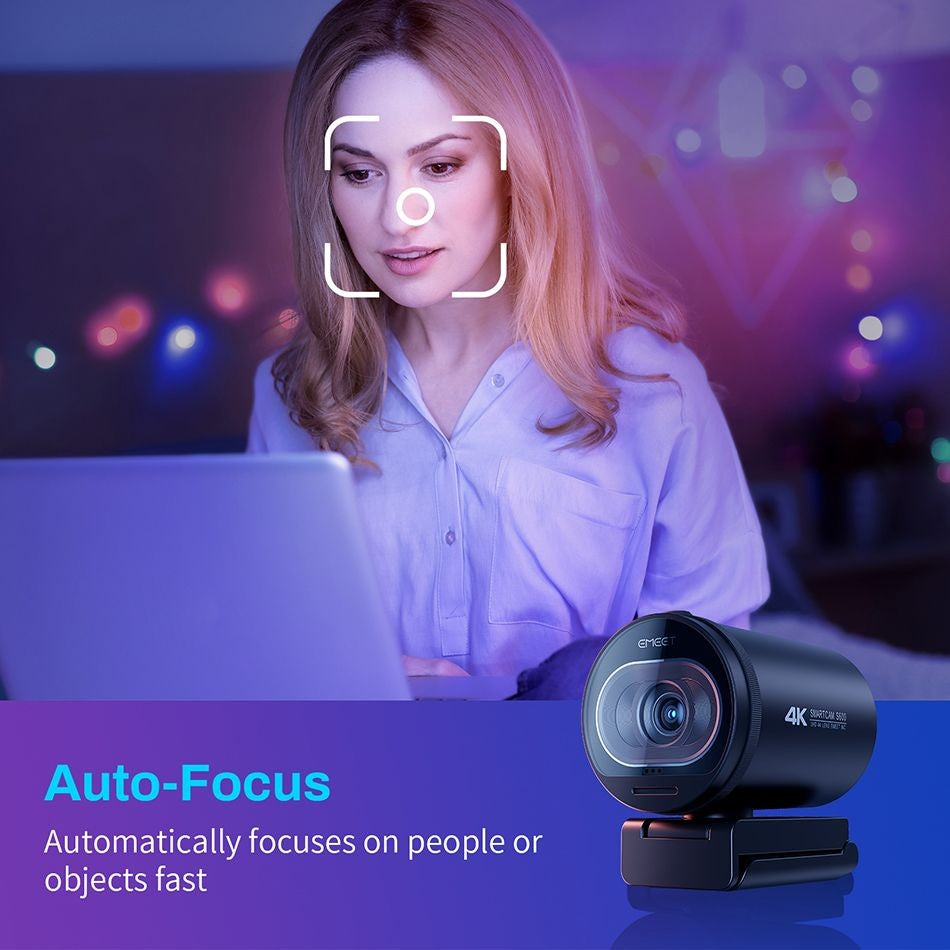 Webcam EMEET S600 4K com Autofoco – Streaming em 1080p a 60FPS