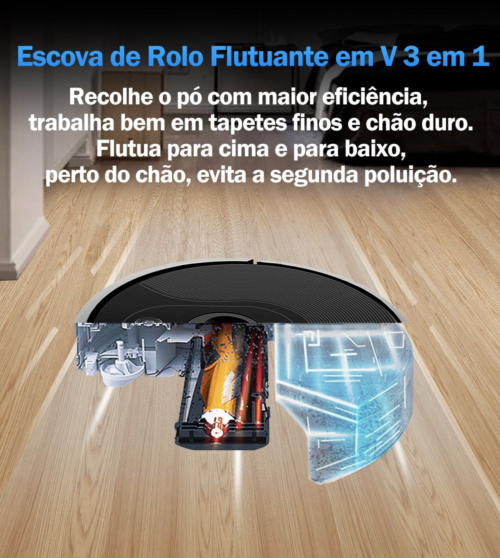 Aspirador Robô ABIR X6 – Navegação Visual, APP com Barreiras Virtuais, Sucção de 6000PA, Mop Inteligente e Lavagem de Pisos e Carpetes