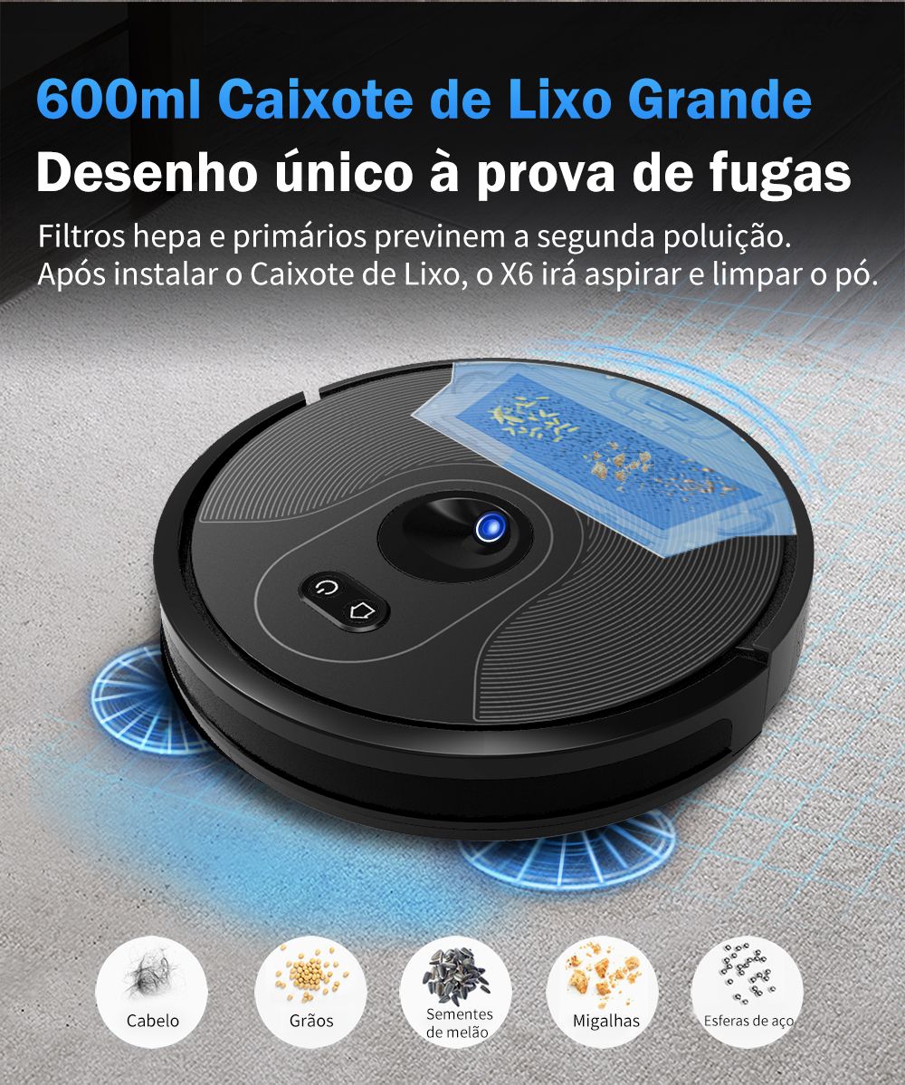 Aspirador Robô ABIR X6 – Navegação Visual, APP com Barreiras Virtuais, Sucção de 6000PA, Mop Inteligente e Lavagem de Pisos e Carpetes