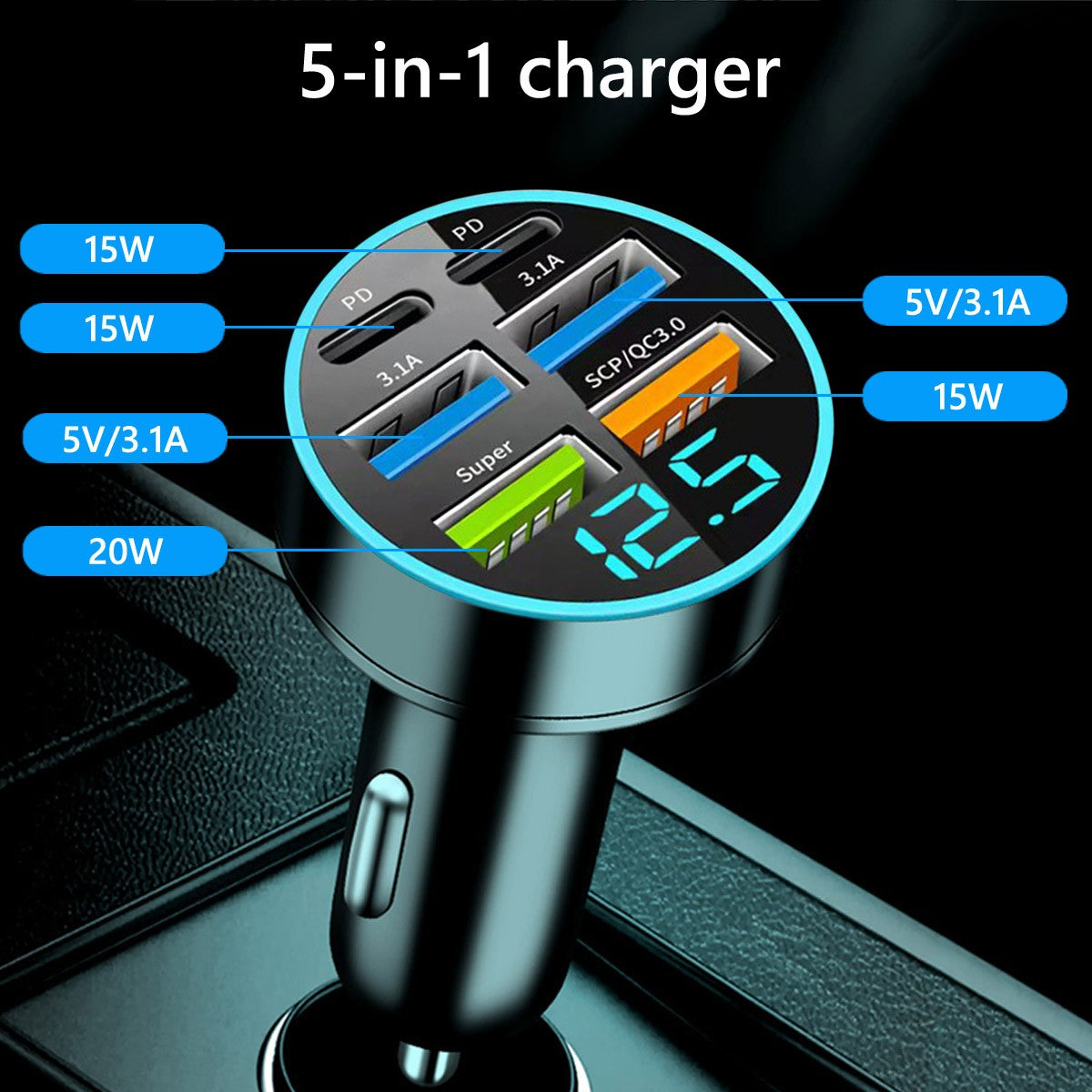 Carregador de carro USB C Tipo C 6 Portas