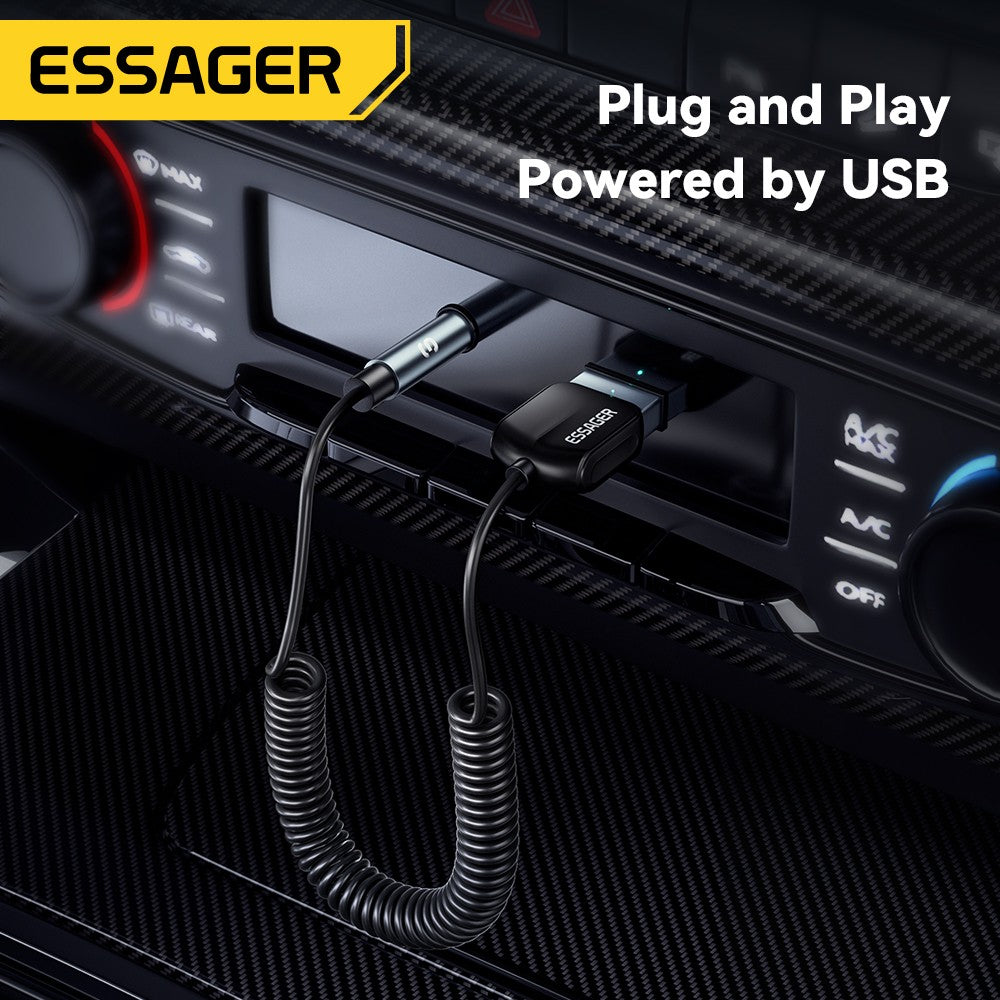 Transmissor e Receptor Bluetooth 5.0 ESSAGER – Áudio Sem Fio para Carro com Cabo Auxiliar P2