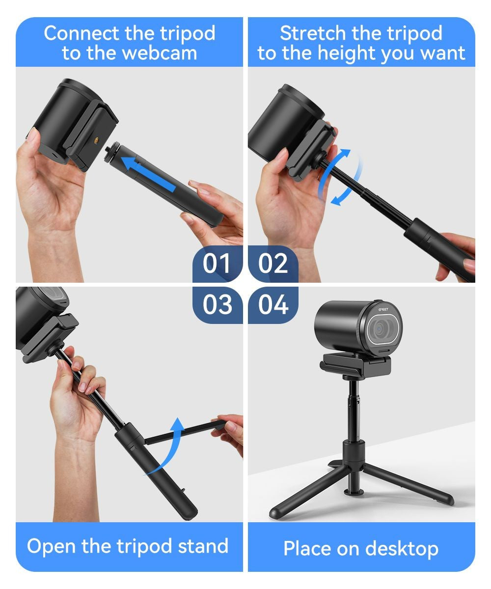 Webcam EMEET S600 4K com Autofoco – Streaming em 1080p a 60FPS