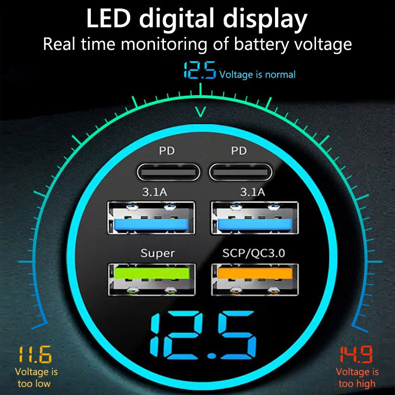 Carregador de carro USB C Tipo C 6 Portas