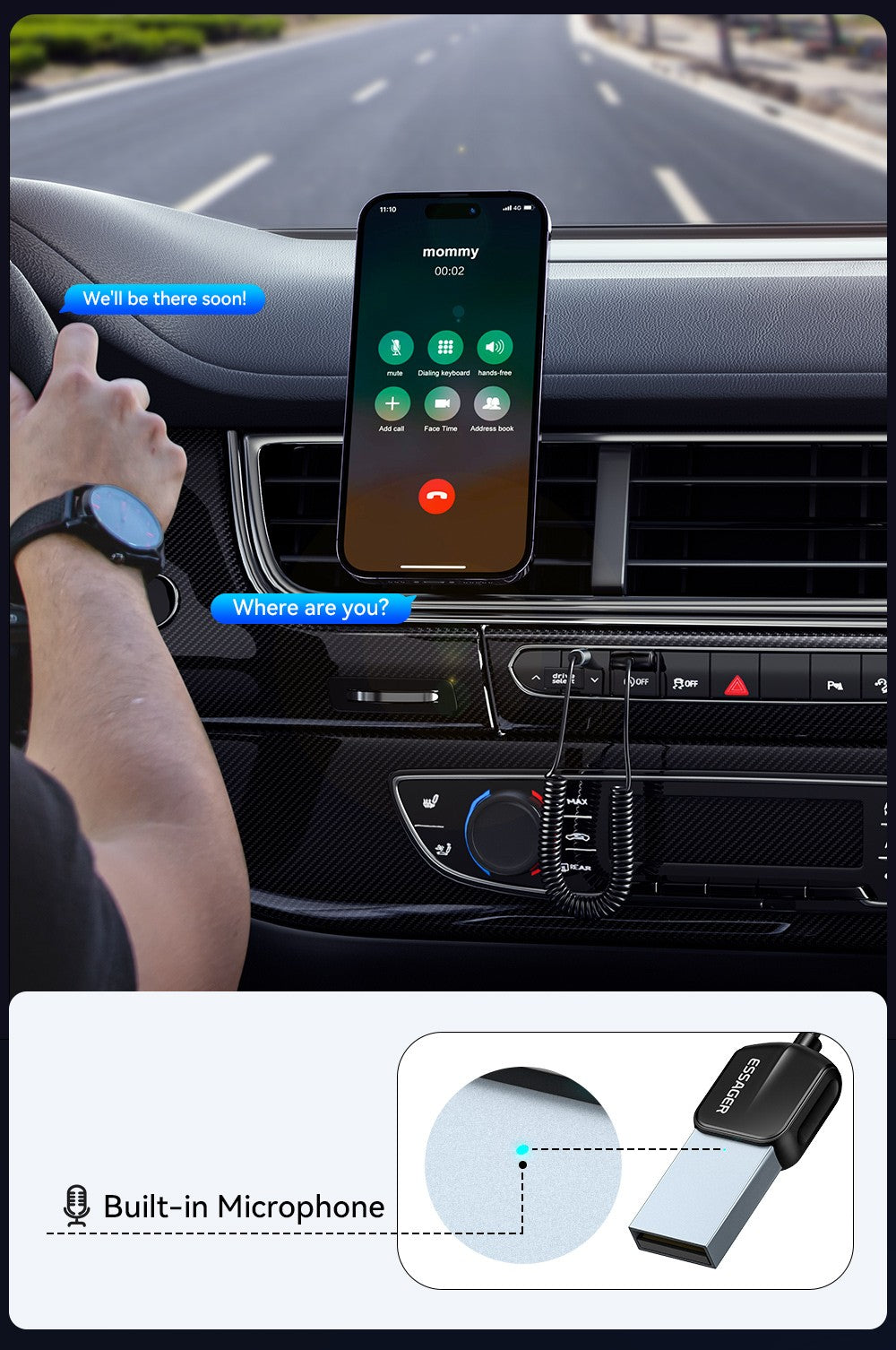 Transmissor e Receptor Bluetooth 5.0 ESSAGER – Áudio Sem Fio para Carro com Cabo Auxiliar P2