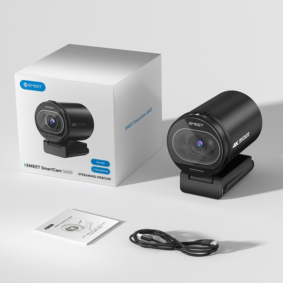 Webcam EMEET S600 4K com Autofoco – Streaming em 1080p a 60FPS