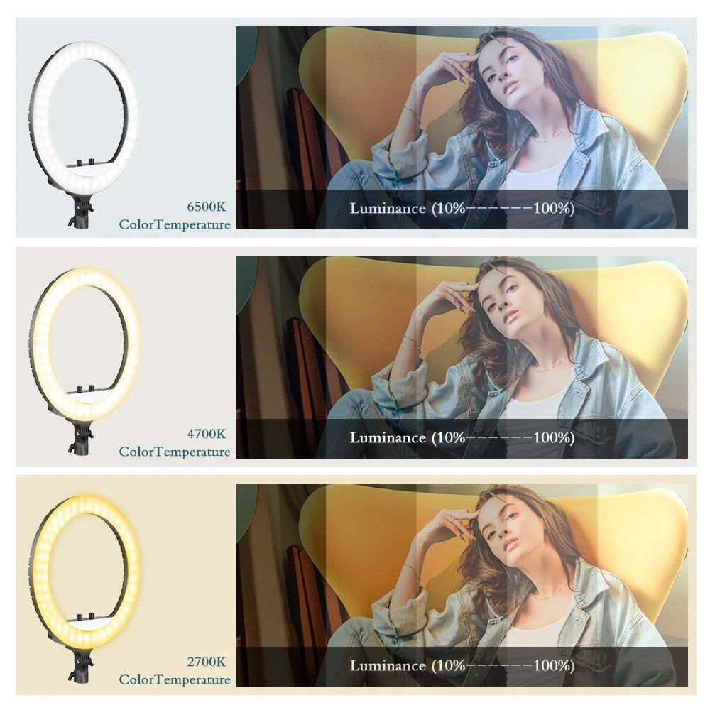 Ring Light LED 18 com Tripé Ajustável e Controle Remoto – Iluminação Profissional para Foto e Vídeo