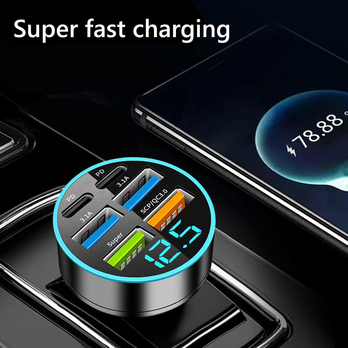 Carregador de carro USB C Tipo C 6 Portas