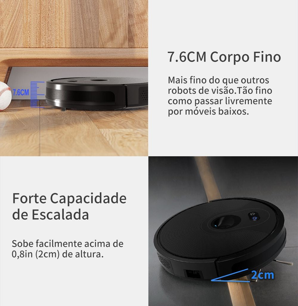 Aspirador Robô ABIR X6 – Navegação Visual, APP com Barreiras Virtuais, Sucção de 6000PA, Mop Inteligente e Lavagem de Pisos e Carpetes
