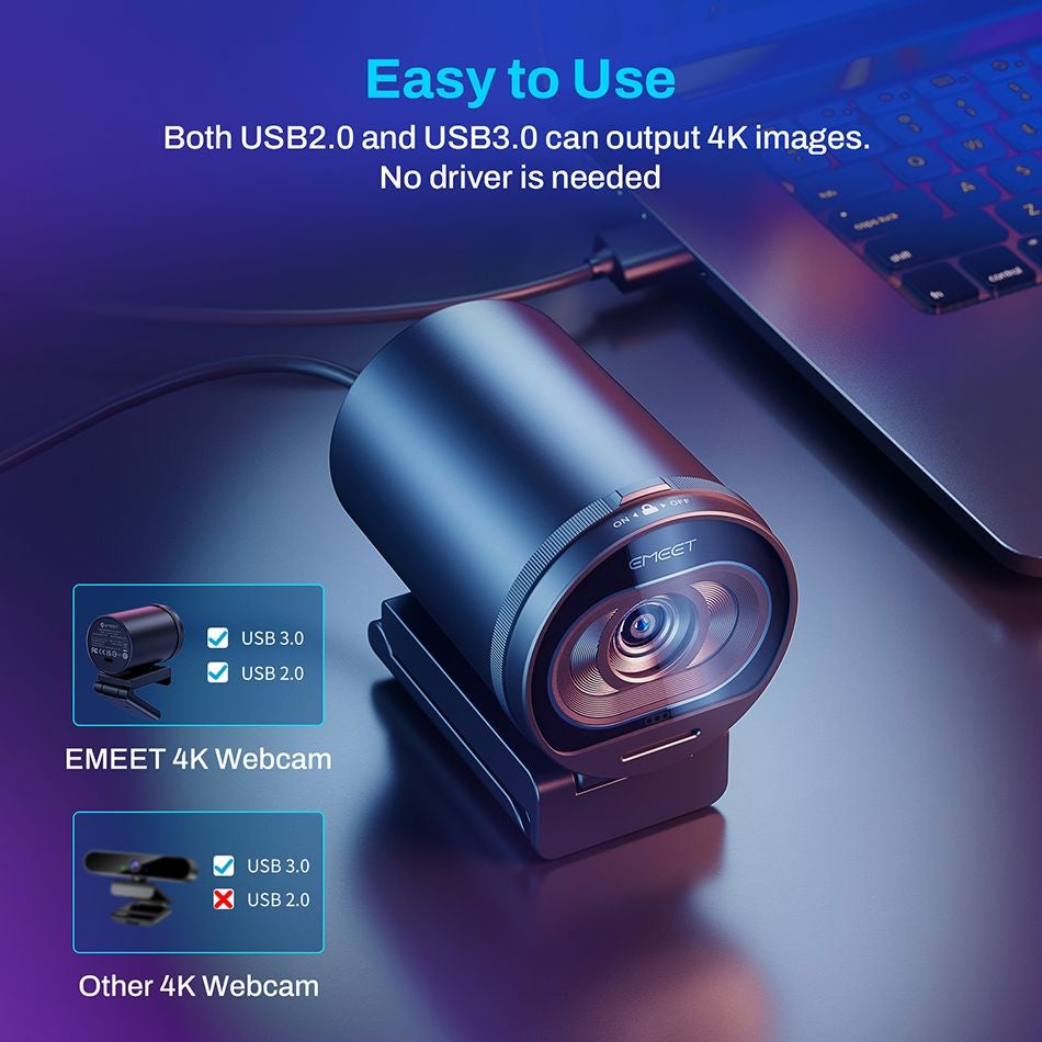 Webcam EMEET S600 4K com Autofoco – Streaming em 1080p a 60FPS