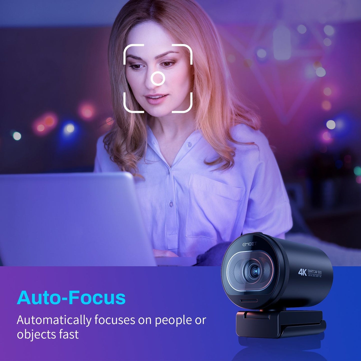 Webcam EMEET S600 4K com Autofoco – Streaming em 1080p a 60FPS