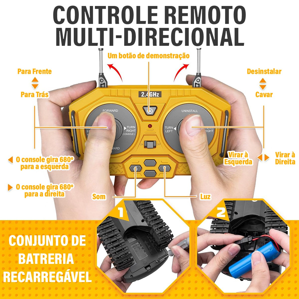 Escavadeira de Controle Remoto RC com Luzes e Sons – Veículo de Construção