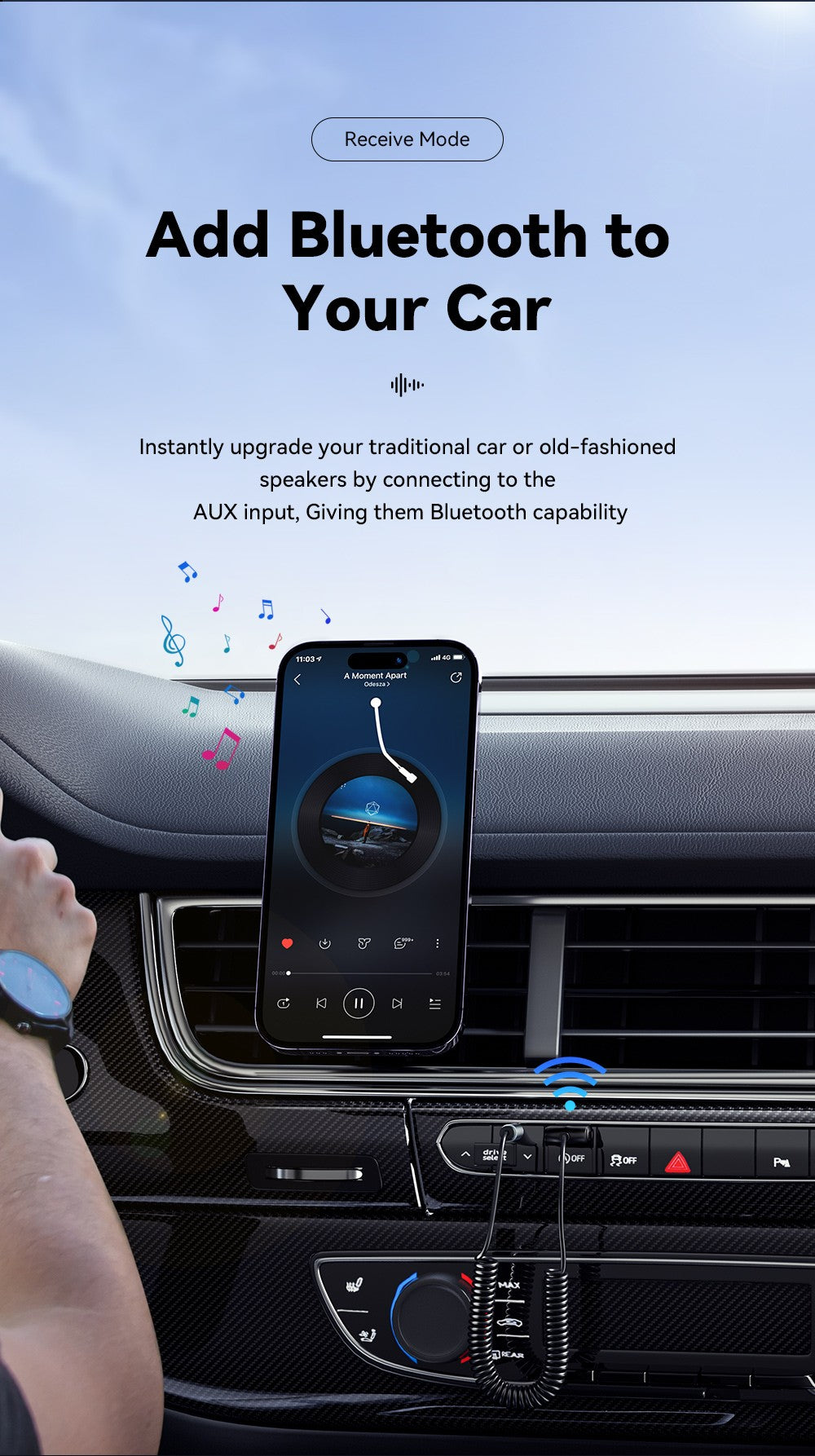 Transmissor e Receptor Bluetooth 5.0 ESSAGER – Áudio Sem Fio para Carro com Cabo Auxiliar P2
