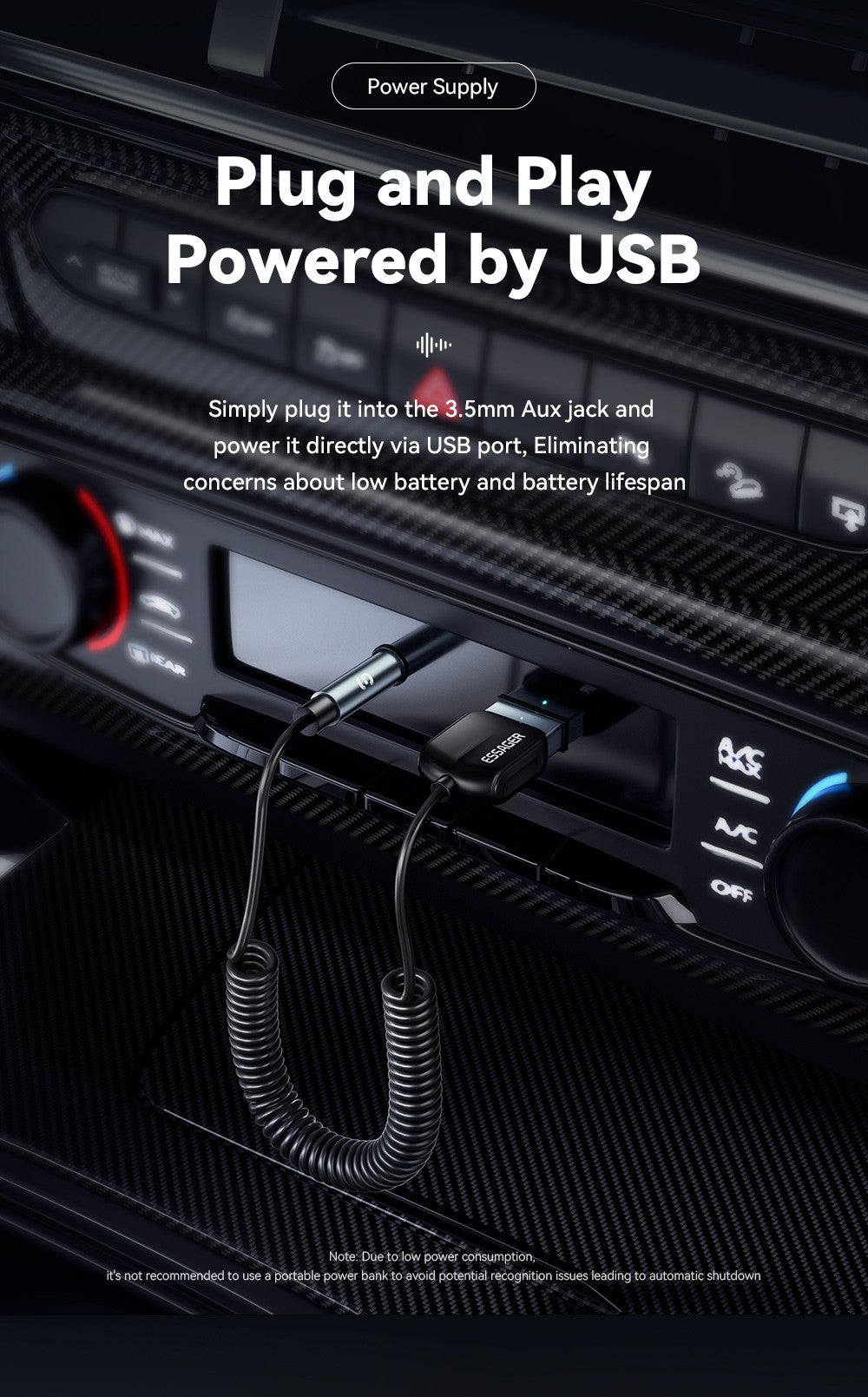 Transmissor e Receptor Bluetooth 5.0 ESSAGER – Áudio Sem Fio para Carro com Cabo Auxiliar P2