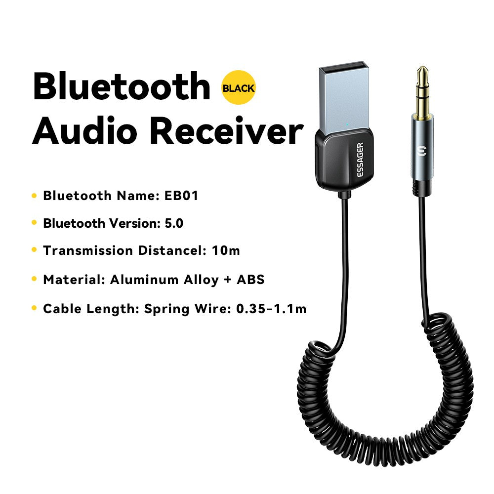 Transmissor e Receptor Bluetooth 5.0 ESSAGER – Áudio Sem Fio para Carro com Cabo Auxiliar P2