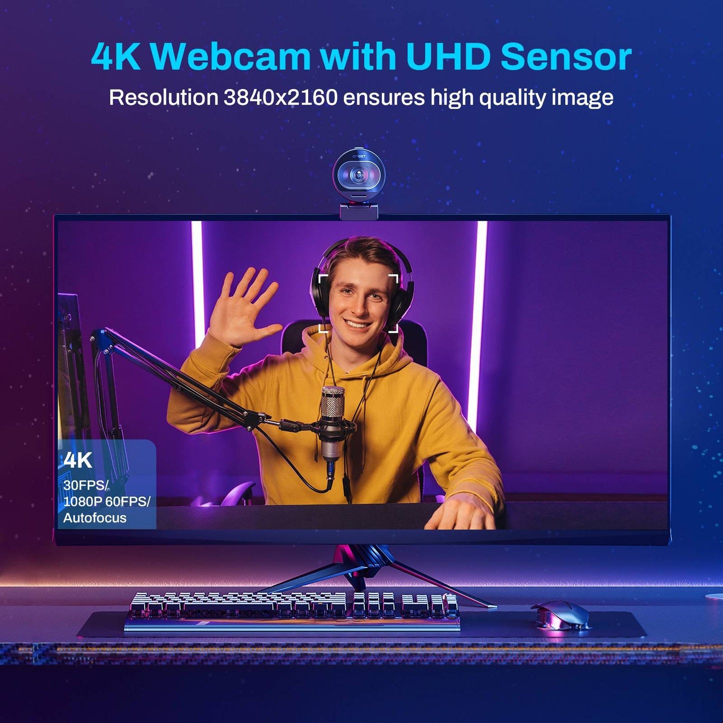 Webcam EMEET S600 4K com Autofoco – Streaming em 1080p a 60FPS