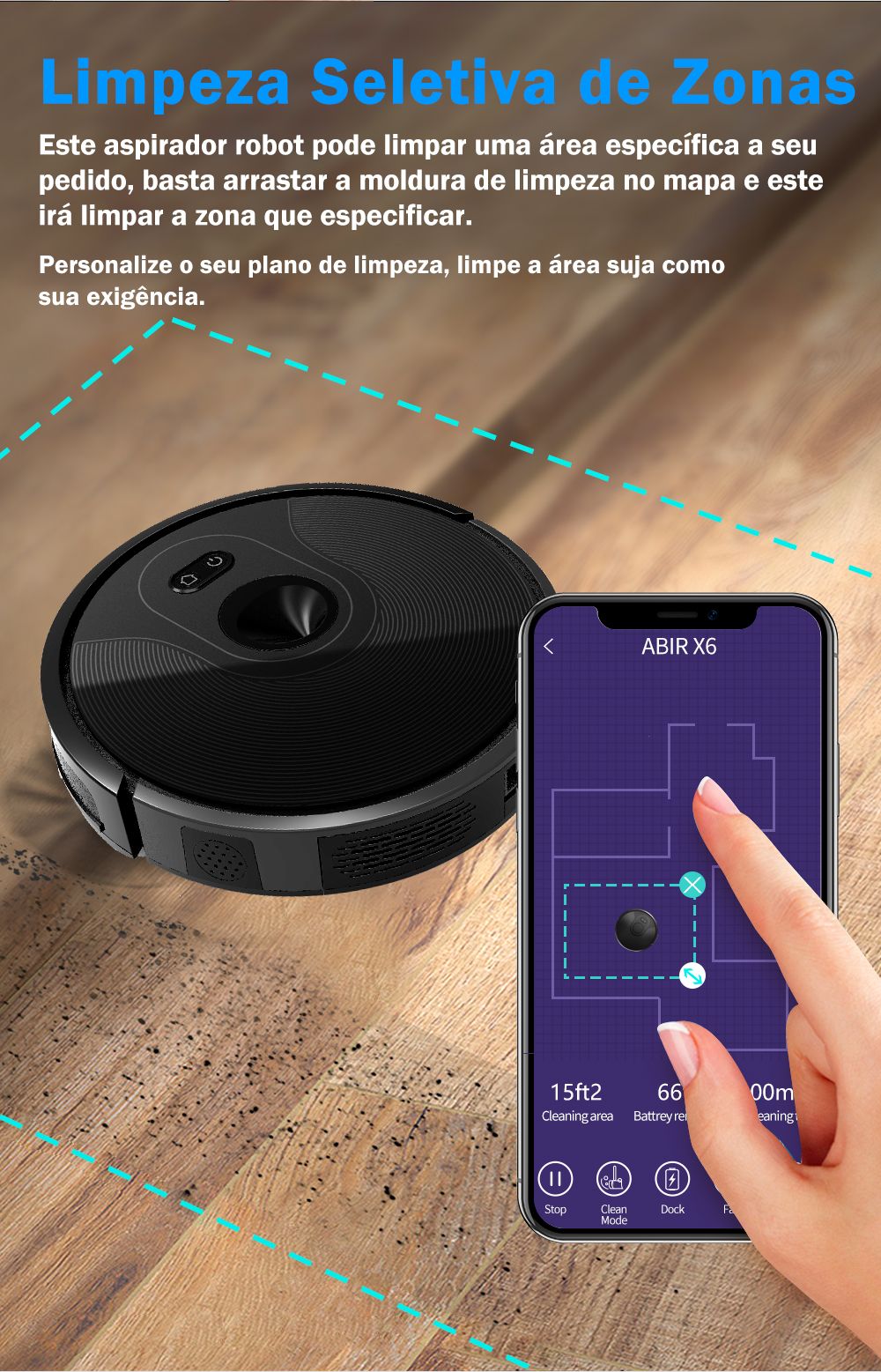 Aspirador Robô ABIR X6 – Navegação Visual, APP com Barreiras Virtuais, Sucção de 6000PA, Mop Inteligente e Lavagem de Pisos e Carpetes