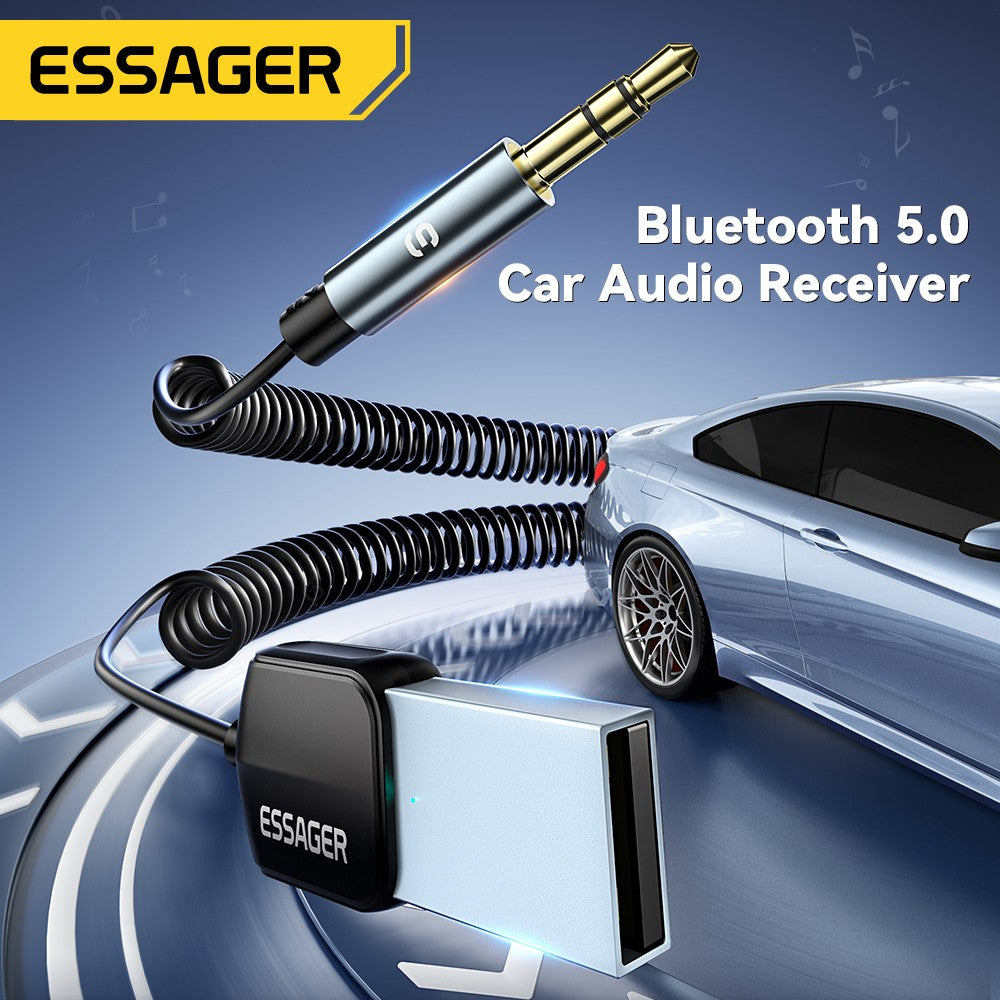 Transmissor e Receptor Bluetooth 5.0 ESSAGER – Áudio Sem Fio para Carro com Cabo Auxiliar P2