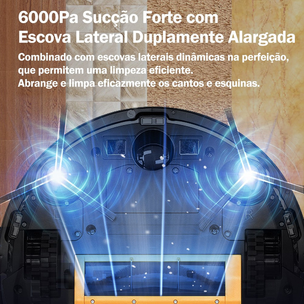 Aspirador Robô ABIR X6 – Navegação Visual, APP com Barreiras Virtuais, Sucção de 6000PA, Mop Inteligente e Lavagem de Pisos e Carpetes
