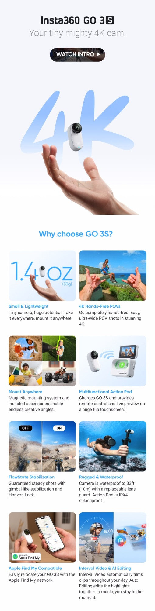 Insta360 GO 3S – Mini Câmera de Ação