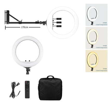Ring Light LED 18 com Tripé Ajustável e Controle Remoto – Iluminação Profissional para Foto e Vídeo