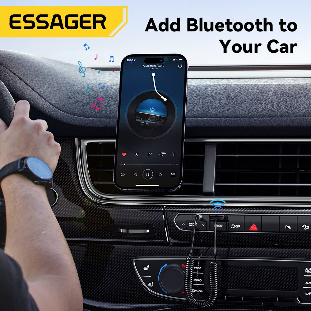 Transmissor e Receptor Bluetooth 5.0 ESSAGER – Áudio Sem Fio para Carro com Cabo Auxiliar P2