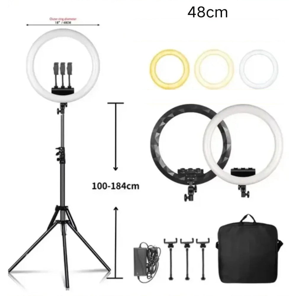 Ring Light LED 18 com Tripé Ajustável e Controle Remoto – Iluminação Profissional para Foto e Vídeo