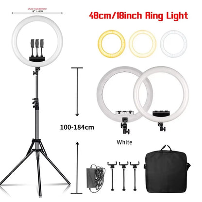 Ring Light LED 18 com Tripé Ajustável e Controle Remoto – Iluminação Profissional para Foto e Vídeo