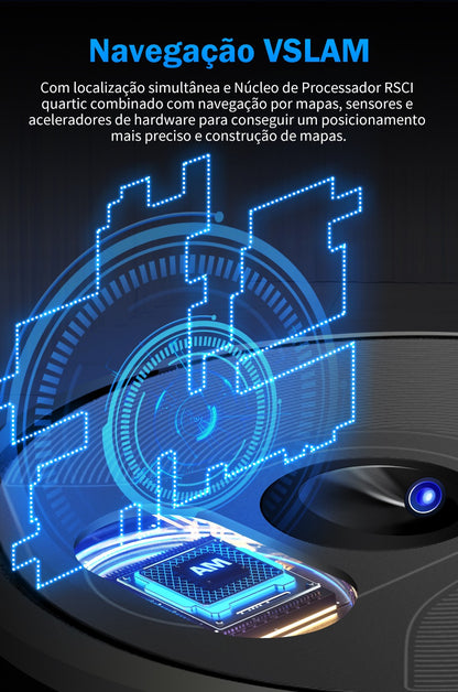 Aspirador Robô ABIR X6 – Navegação Visual, APP com Barreiras Virtuais, Sucção de 6000PA, Mop Inteligente e Lavagem de Pisos e Carpetes