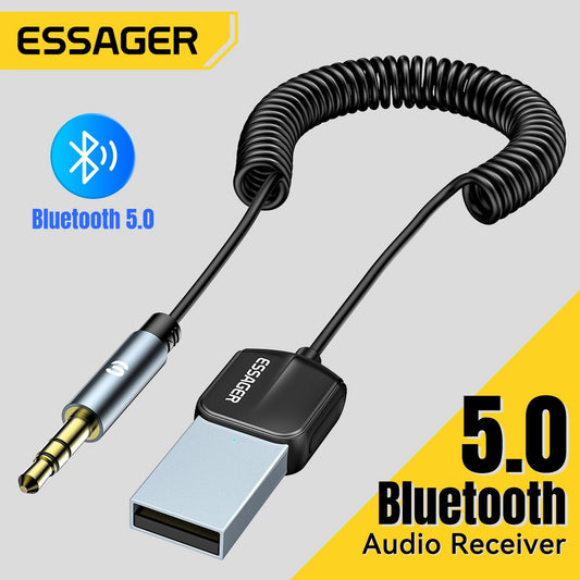 Transmissor e Receptor Bluetooth 5.0 ESSAGER – Áudio Sem Fio para Carro com Cabo Auxiliar P2