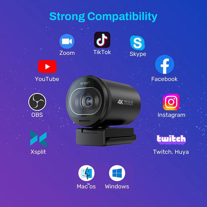 Webcam EMEET S600 4K com Autofoco – Streaming em 1080p a 60FPS