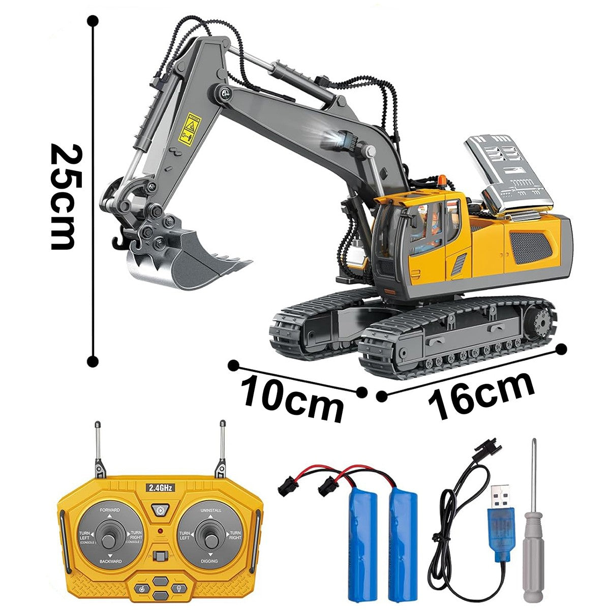 Escavadeira de Controle Remoto RC com Luzes e Sons – Veículo de Construção