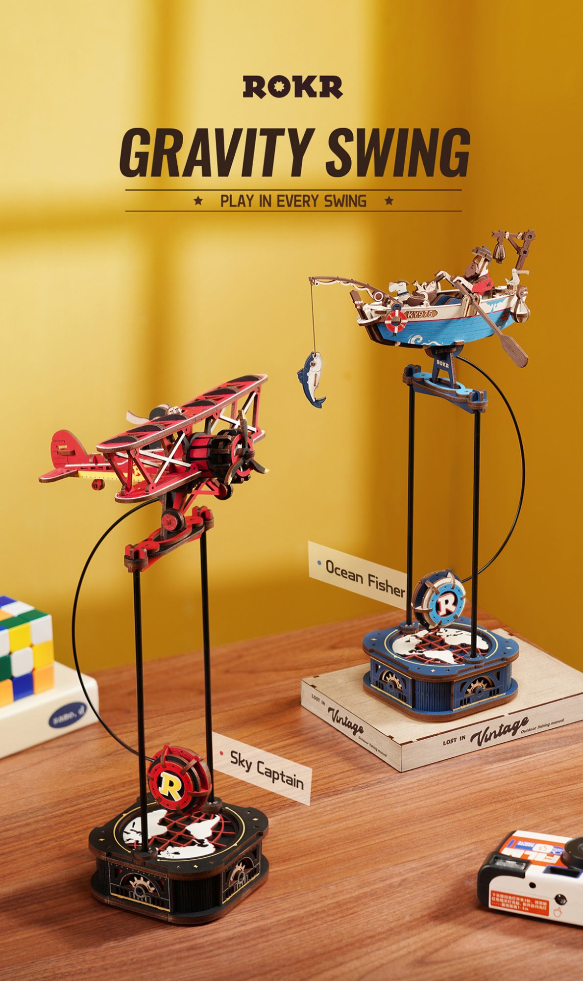 Kit de Construção 3D Robotime ROKR – Balanço por Gravidade em Madeira