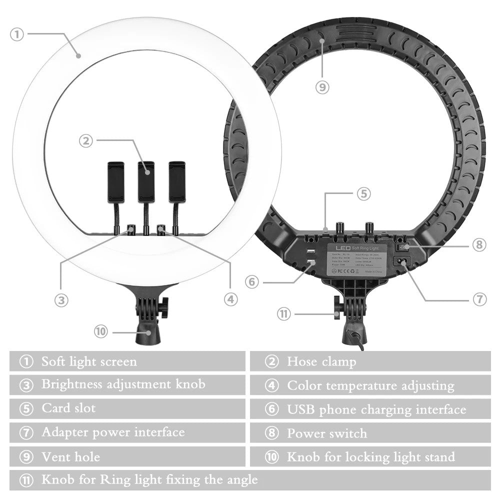 Ring Light LED 18 com Tripé Ajustável e Controle Remoto – Iluminação Profissional para Foto e Vídeo