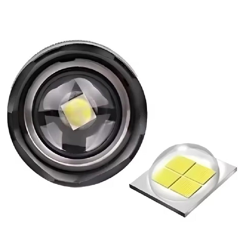 Lanterna Tática Militar T9 Super Potente – LED Recarregável com Zoom Longo Alcance para Camping, Sítio e Vigilância