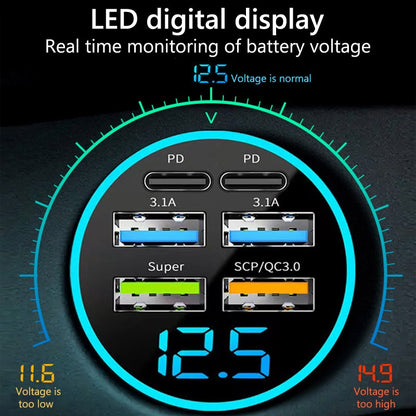 Carregador de carro USB C Tipo C 6 Portas