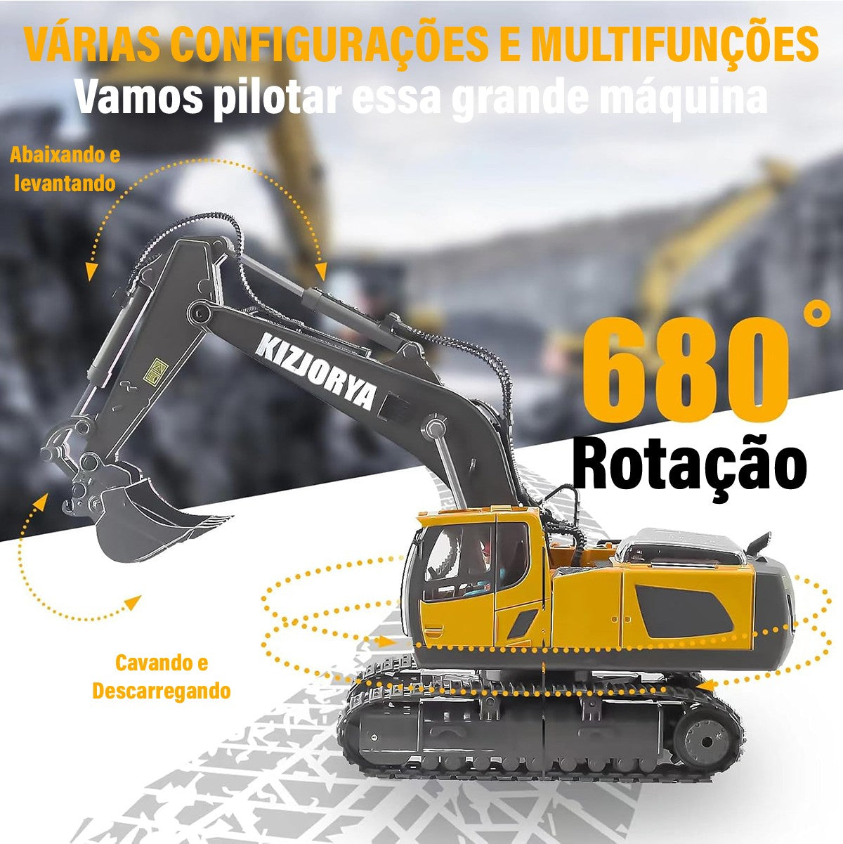 Escavadeira de Controle Remoto RC com Luzes e Sons – Veículo de Construção