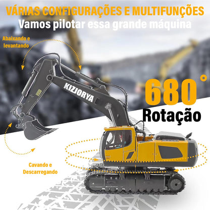 Escavadeira de Controle Remoto RC com Luzes e Sons – Veículo de Construção