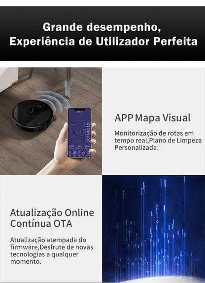 Aspirador Robô ABIR X6 – Navegação Visual, APP com Barreiras Virtuais, Sucção de 6000PA, Mop Inteligente e Lavagem de Pisos e Carpetes