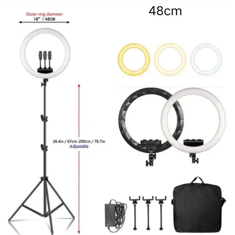 Ring Light LED 18 com Tripé Ajustável e Controle Remoto – Iluminação Profissional para Foto e Vídeo
