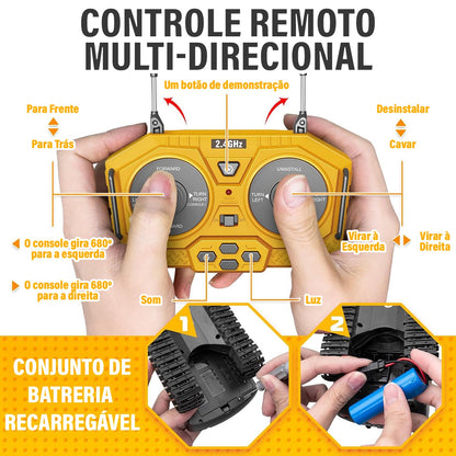 Escavadeira de Controle Remoto RC com Luzes e Sons – Veículo de Construção