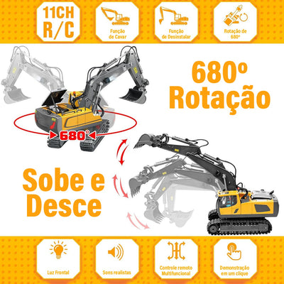 Escavadeira de Controle Remoto RC com Luzes e Sons – Veículo de Construção