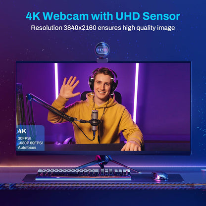 Webcam EMEET S600 4K com Autofoco – Streaming em 1080p a 60FPS