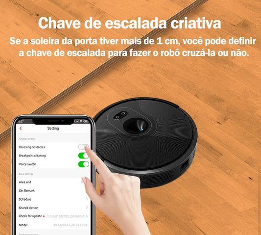 Aspirador Robô ABIR X6 – Navegação Visual, APP com Barreiras Virtuais, Sucção de 6000PA, Mop Inteligente e Lavagem de Pisos e Carpetes