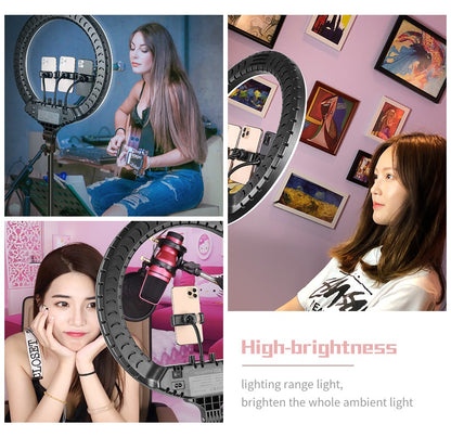 Ring Light LED 18 com Tripé Ajustável e Controle Remoto – Iluminação Profissional para Foto e Vídeo